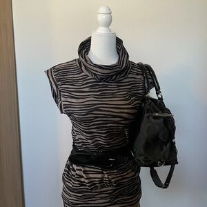 Vintage Forever 21 Black and Tan Tiger/Zebra Striped Cowl Neck Sweater